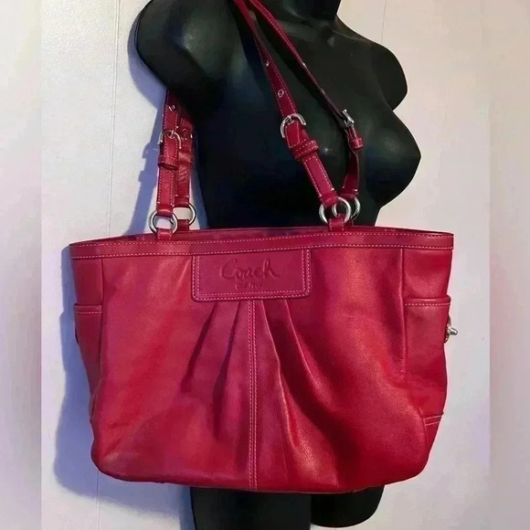 Coach Ashley Red Leather Double Handle Zipper Closure Tote Shoulder Bag - Picture 1 of 7
